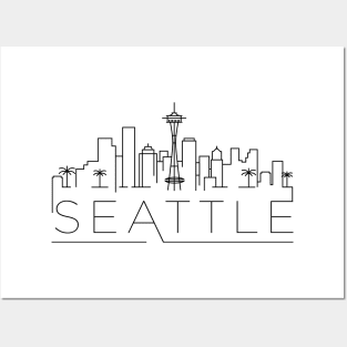 Seattle Minimal Skyline Posters and Art